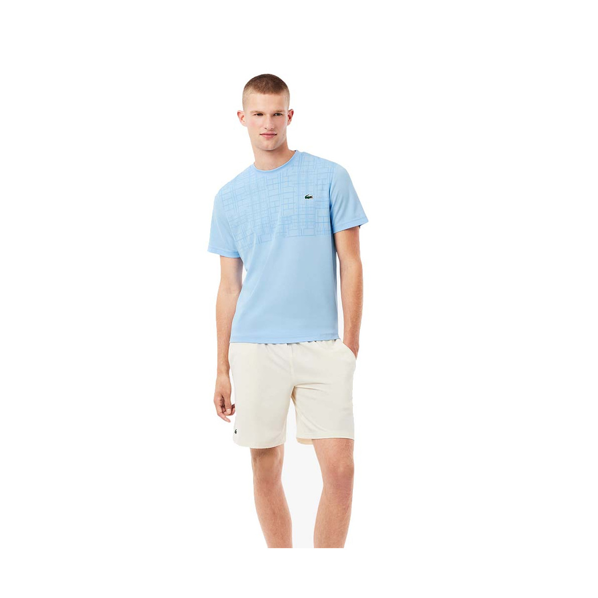 T-shirt Lacoste Tennis Novak Djokovic Ultra Dry Imprim&eacute; Bleu clair