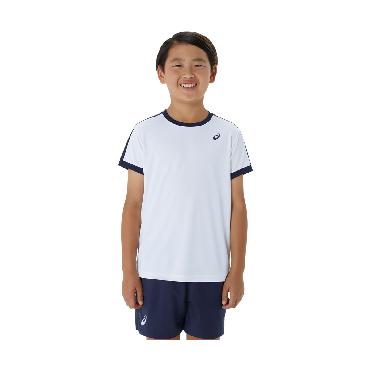 T-Shirt Asics Gar&ccedil;on Blanc / Bleu marine