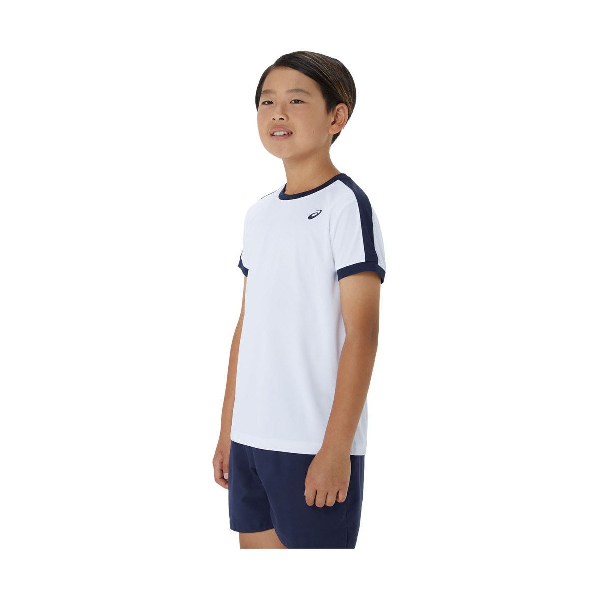 T-Shirt Asics Gar&ccedil;on Blanc / Bleu marine