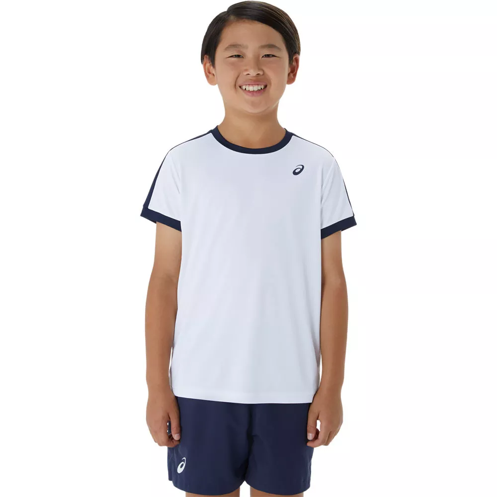T-Shirt Asics Gar&ccedil;on Blanc / Bleu marine