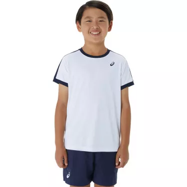 T-Shirt Asics Gar&ccedil;on Blanc / Bleu marine