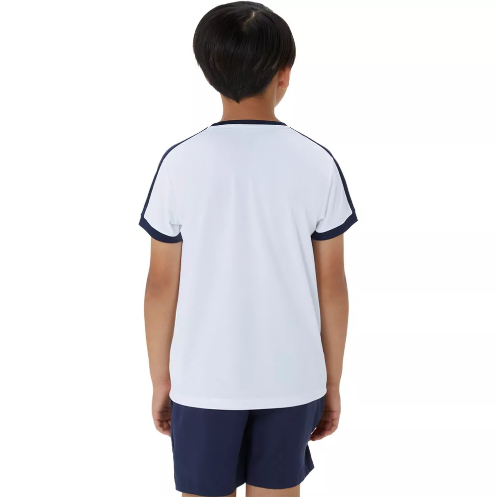 T-Shirt Asics Gar&ccedil;on Blanc / Bleu marine