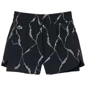 Short Lacoste Tennis Imprim&eacute; R&eacute;fl&eacute;chissant Femme Noir