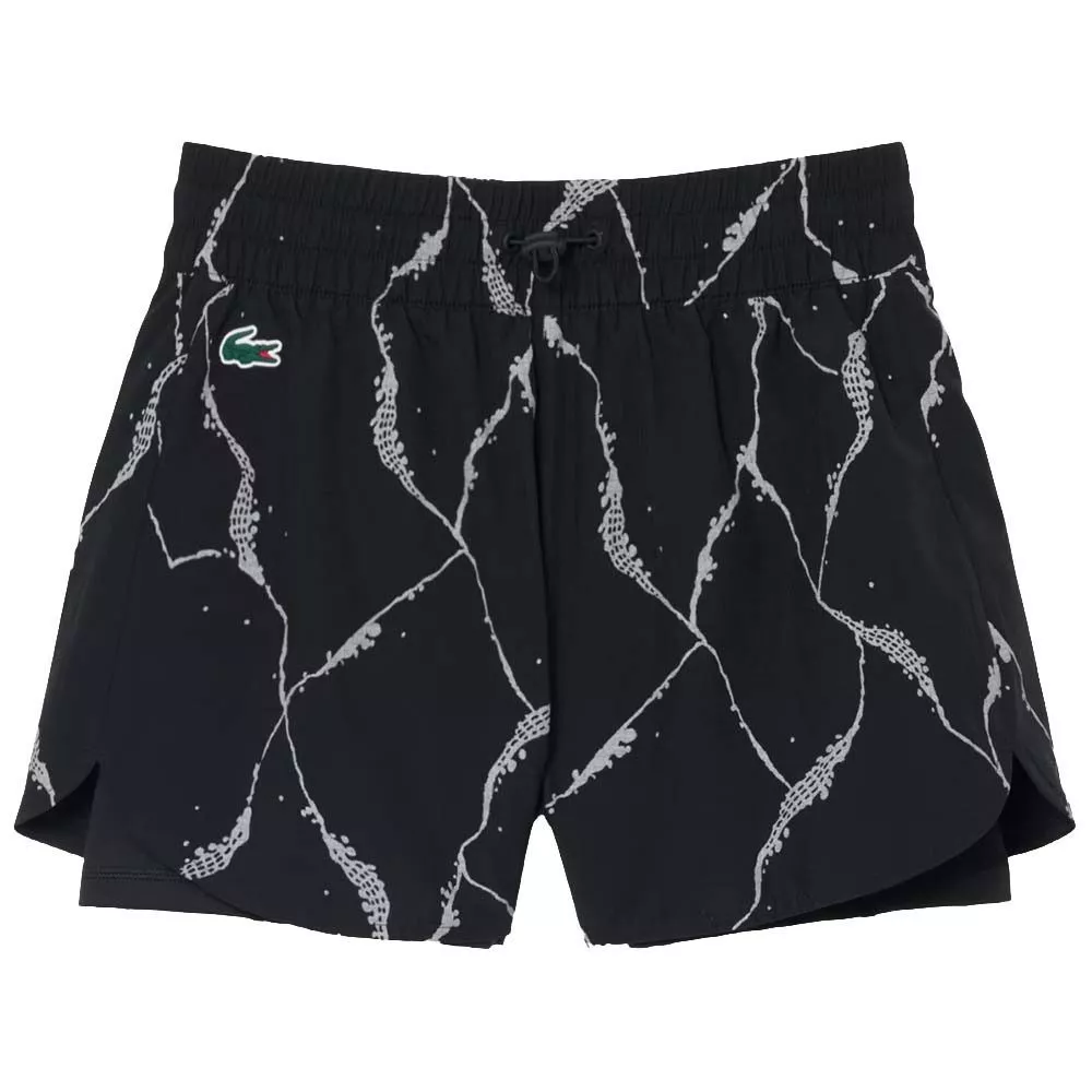 Short Lacoste Tennis Imprim&eacute; R&eacute;fl&eacute;chissant Femme Noir
