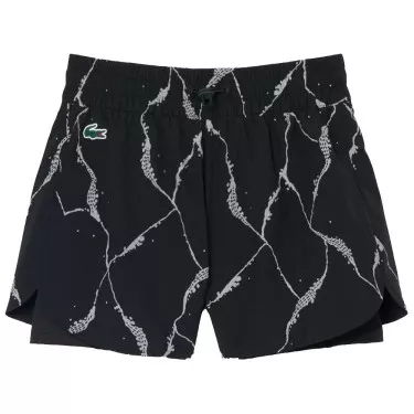 Short Lacoste Tennis Imprim&eacute; R&eacute;fl&eacute;chissant Femme Noir