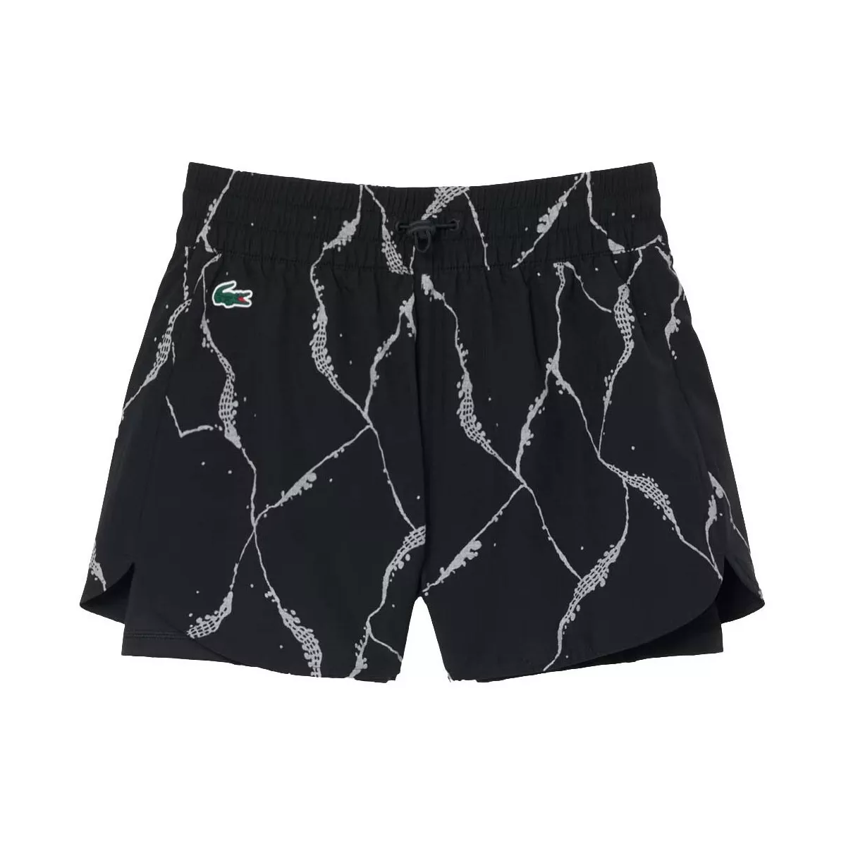 Short Lacoste Tennis Imprim&eacute; R&eacute;fl&eacute;chissant Femme Noir