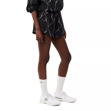 Short Lacoste Tennis Imprim&eacute; R&eacute;fl&eacute;chissant Femme Noir