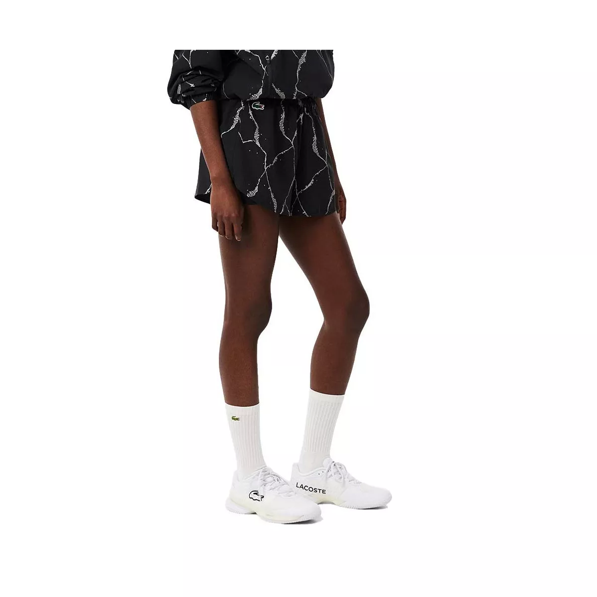 Short Lacoste Tennis Imprim&eacute; R&eacute;fl&eacute;chissant Femme Noir