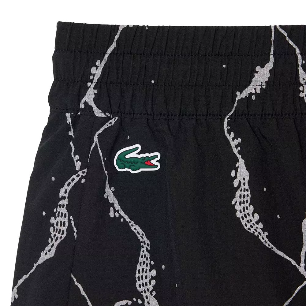 Short Lacoste Tennis Imprim&eacute; R&eacute;fl&eacute;chissant Femme Noir